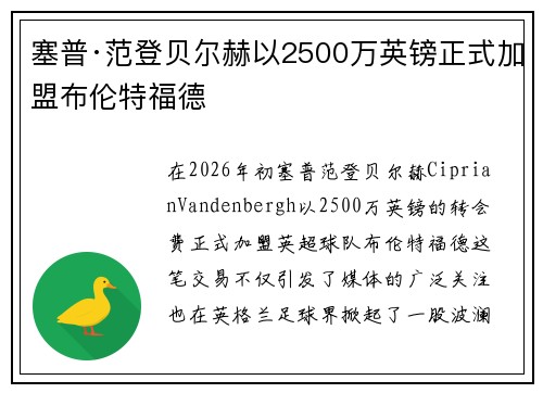 塞普·范登贝尔赫以2500万英镑正式加盟布伦特福德